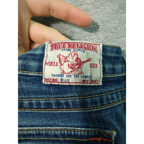 True Religion Jeans Womens 28 Blue Denim Billy Flap Pockets Straight Leg - Picture 7 of 10